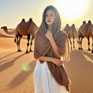 绵软素色棉麻围巾春秋薄款百搭披肩 纯色文艺女冬季保暖褶皱围脖