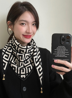 雪林鹿春秋冬三角巾针织女磁吸扣