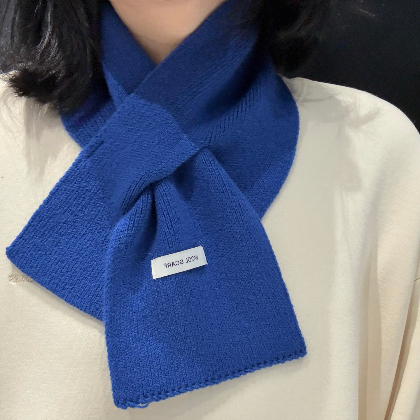 克莱因蓝韩版纯色交叉小围巾女羊毛混纺新款秋冬保暖百搭针织围脖,服饰配件/皮带/帽子/围巾,围巾/丝巾/披肩,淘宝优惠券,粉丝福利购,淘宝优惠卷