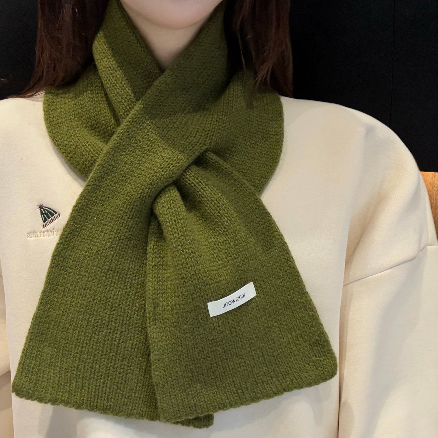 纯羊毛针织交叉毛线围巾女冬季