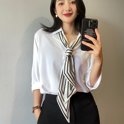 丝巾长条新款春夏高档时尚百搭细窄飘带发带绑包斜角条纹围巾领巾