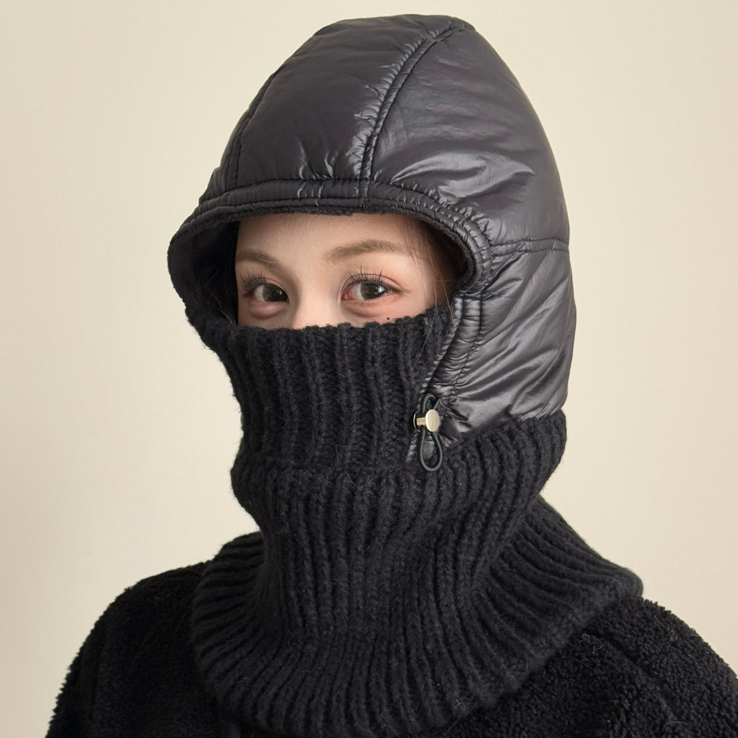 针织羽绒雷锋帽女秋冬季围脖一体