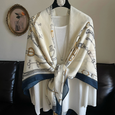 130CM法式皮扣棉麻丝巾大方巾女