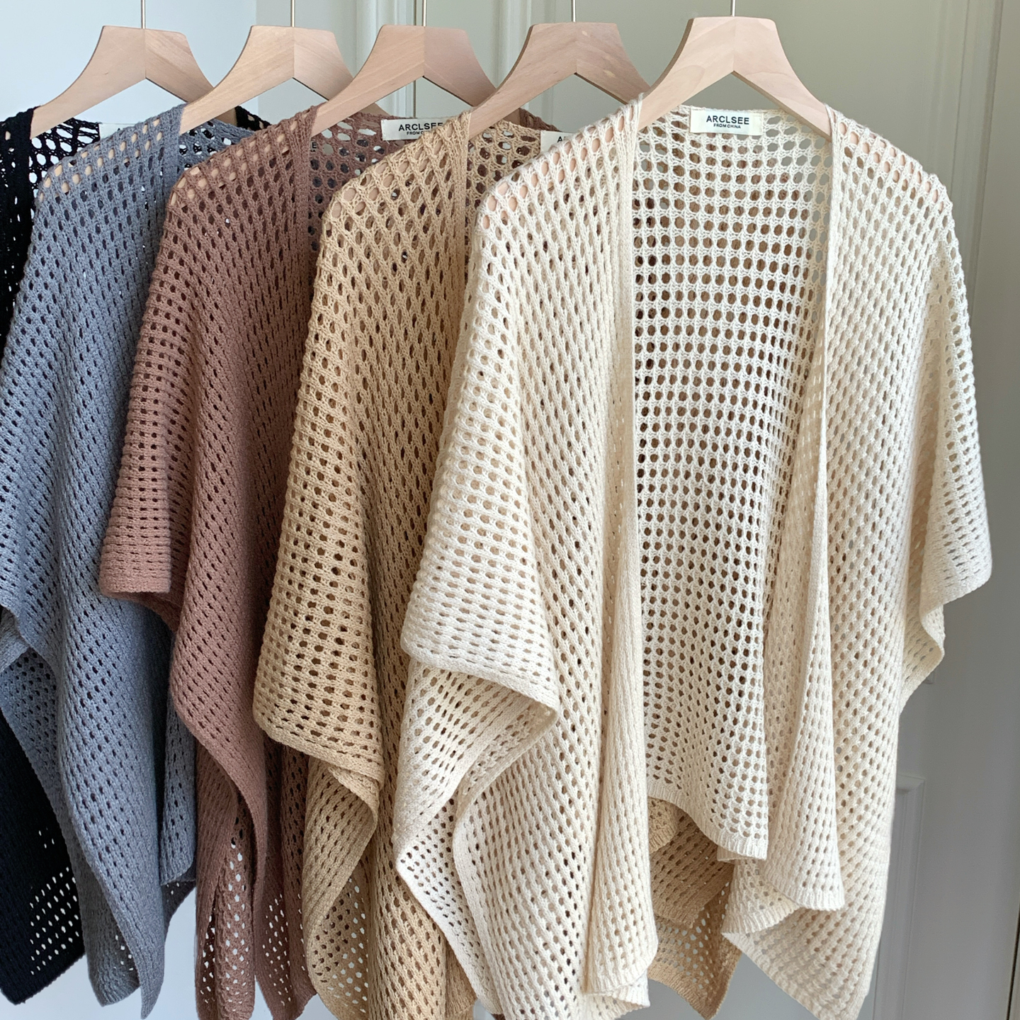 纯色慵懒风针织开衫披肩女春夏