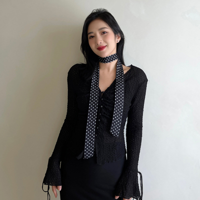 雪林鹿波点细长条丝巾领巾女春秋
