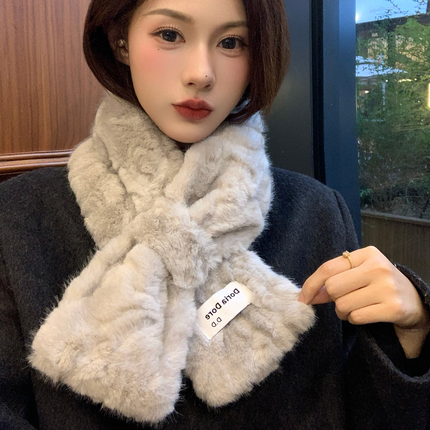 软糯高级感仿獭兔毛毛围巾女秋冬
