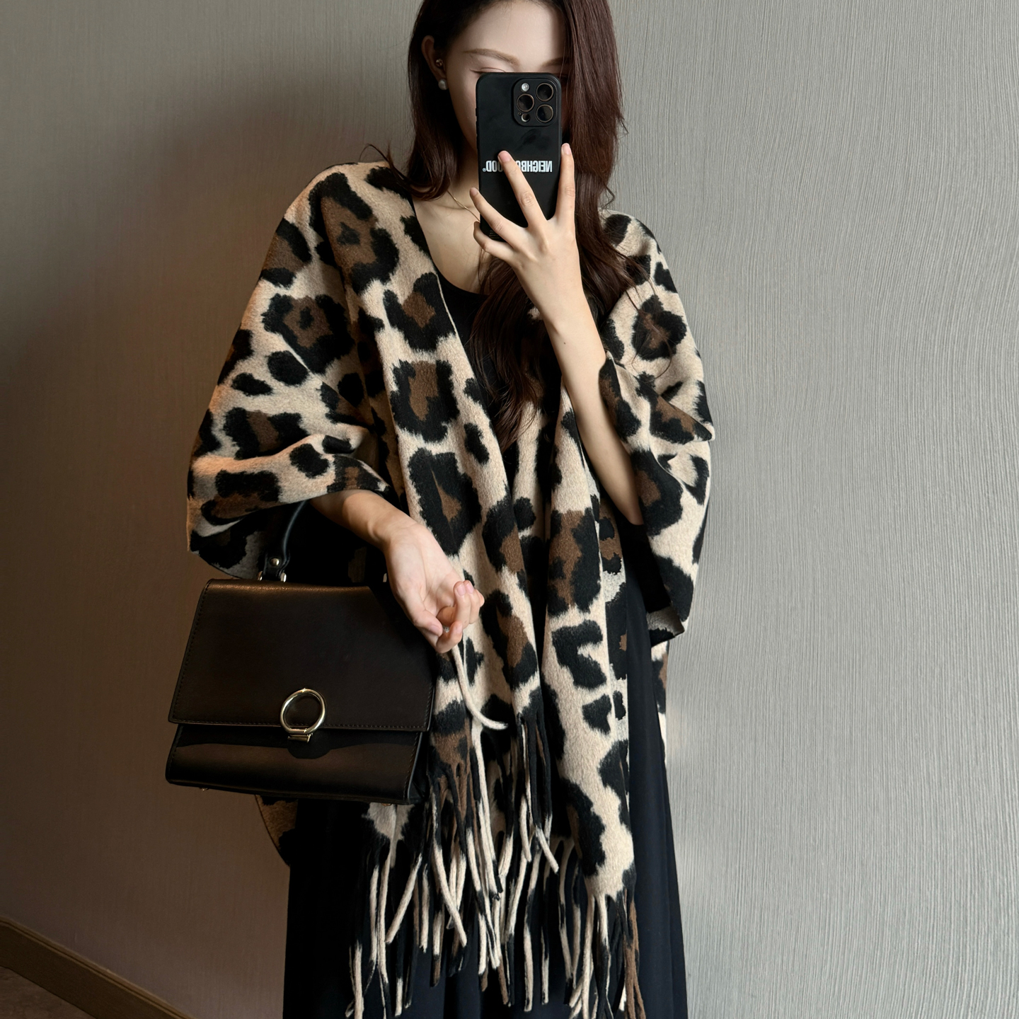 英伦风豹纹保暖披肩斗篷女春秋冬