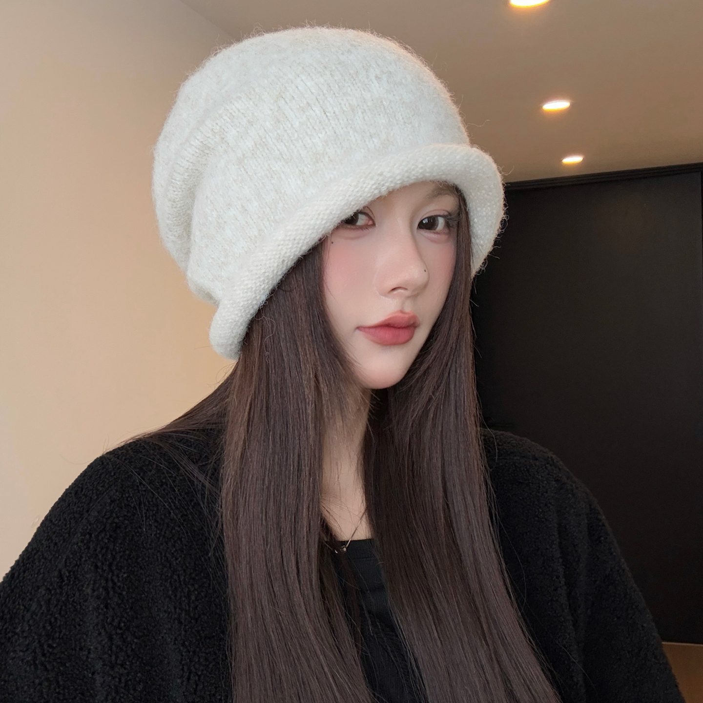 纯色卷边堆堆帽男女秋冬防风保暖毛线帽中性百搭慵懒风套头帽冷帽