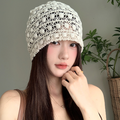 夏季甜美复古手工镂空包头帽女