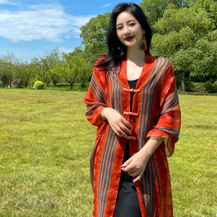 夏季 新款 民族风盘扣棉麻披肩女百搭洋气薄款 防晒旅游拍照外搭开衫