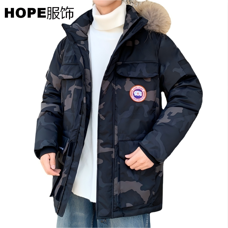 反季羽绒服男中长款2025冬季新款加拿大风派克服工装情侣厚白鸭绒