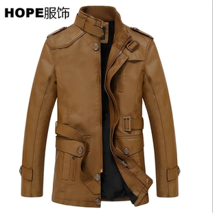 皮衣男冬季加厚加绒皮夹克休闲中长款保暖棉服外套长袖防风立领