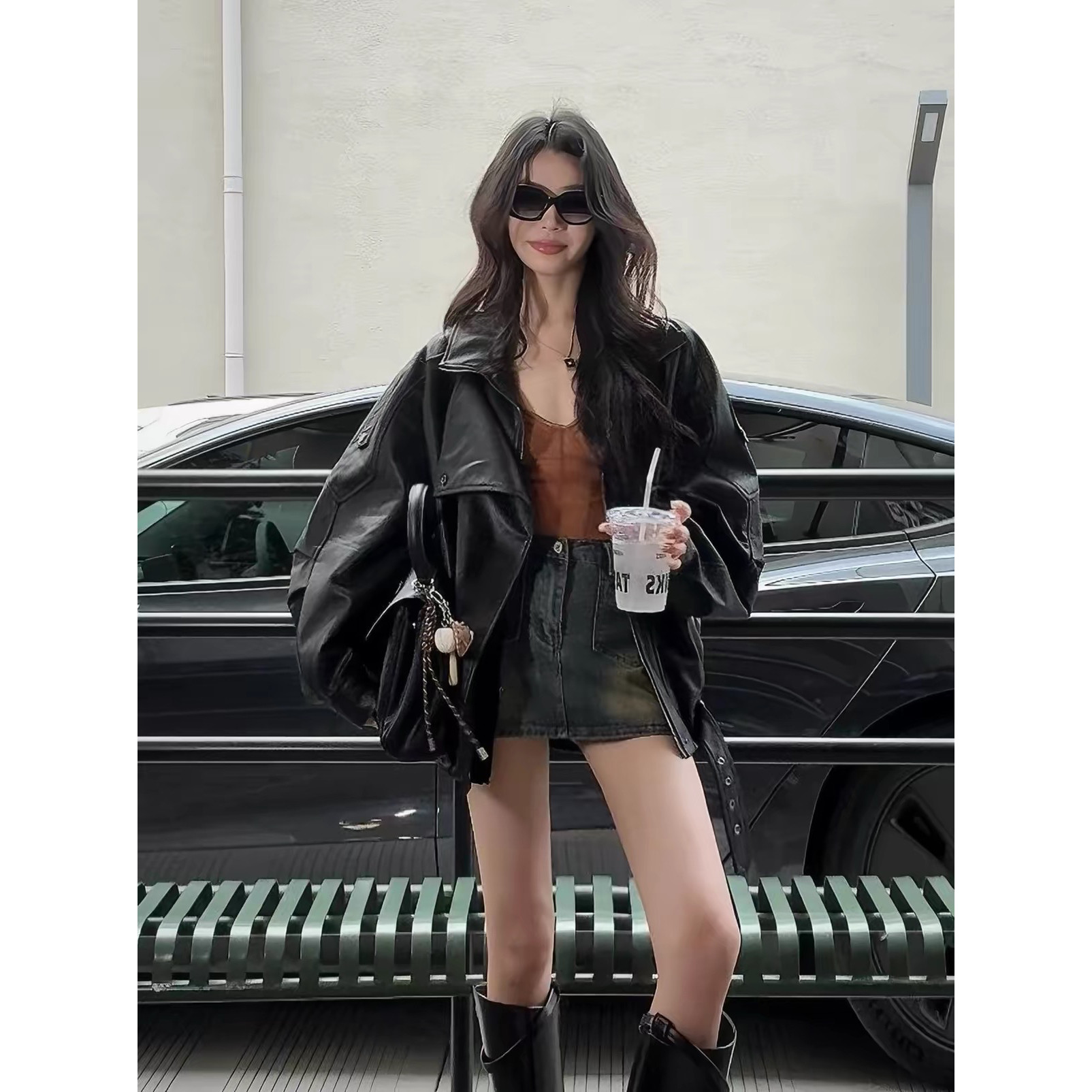黑色复古机车服翻领pu皮衣外套女2026秋上新酷飒爆款皮夹克上衣