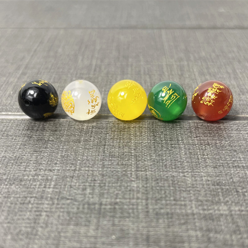 玛瑙烫金五路财神圆珠散珠