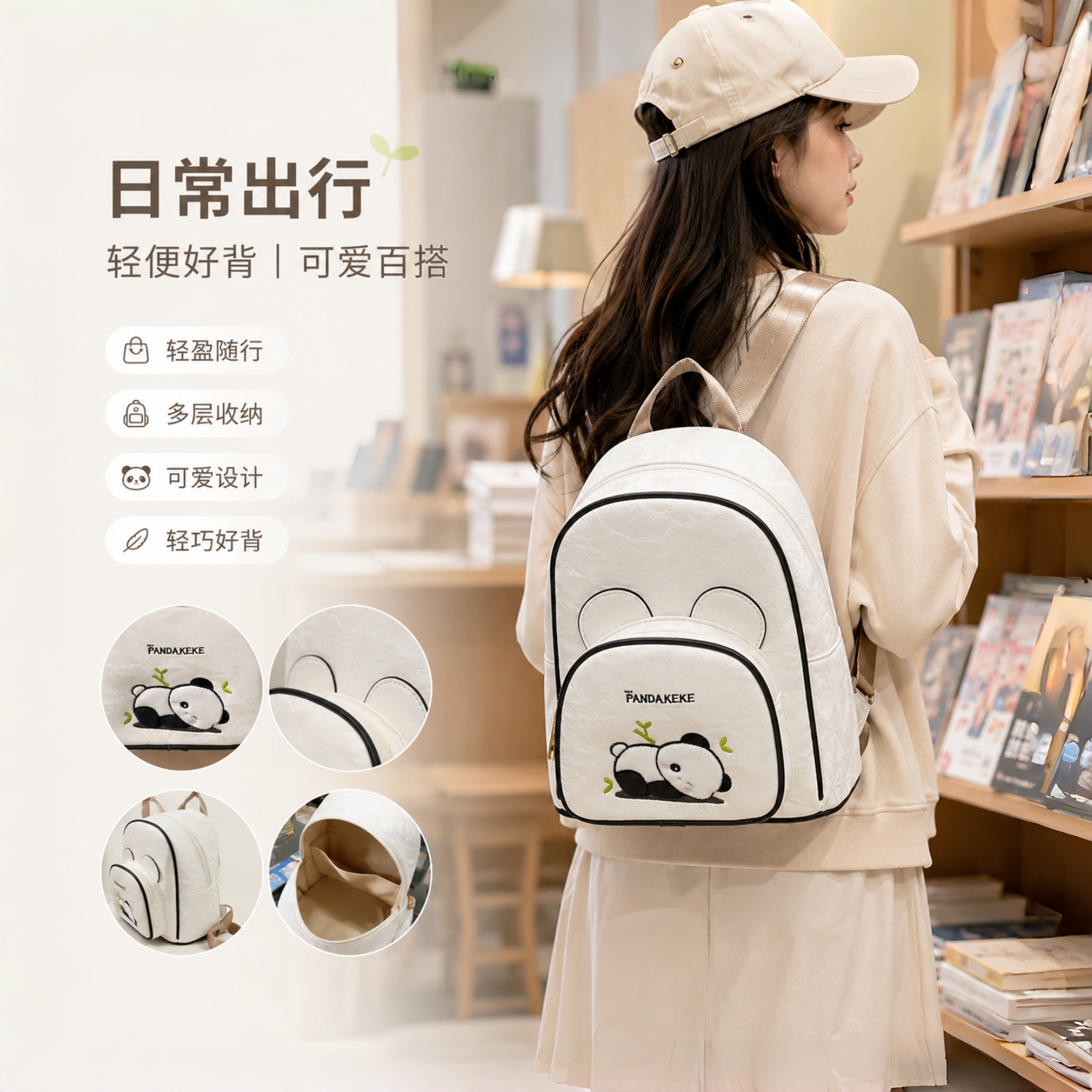 可爱熊猫女学生百搭轻便双肩包