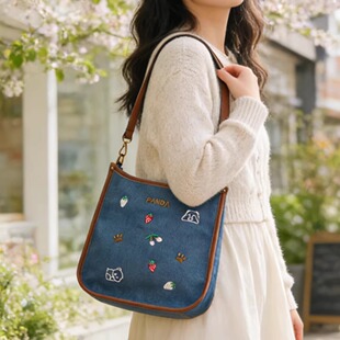 熊猫小方包水果熊猫刺绣托特包通勤单肩包腋下包单肩文创斜挎包
