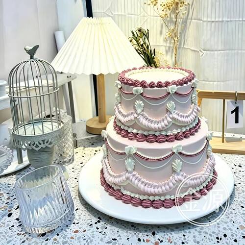 双层复古蛋糕模型仿真裱花公主风假蛋糕样品橱窗展示生日蛋糕模型