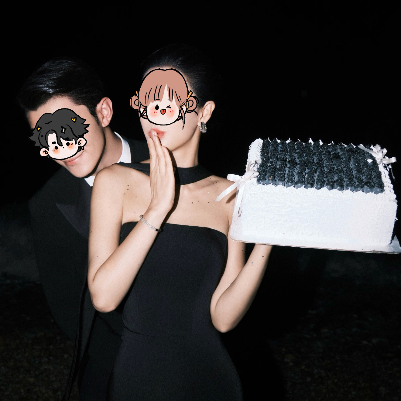2026黑白蝴蝶结长方形仿真蛋糕高级感婚礼婚纱照摆拍橱窗陈列样品