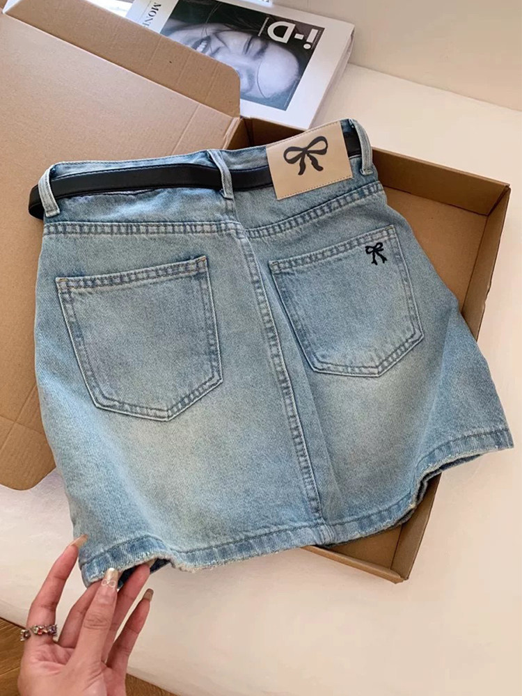 大码复古美式牛仔半身裙女夏季薄款胖mm高腰显瘦包臀a字短裙子