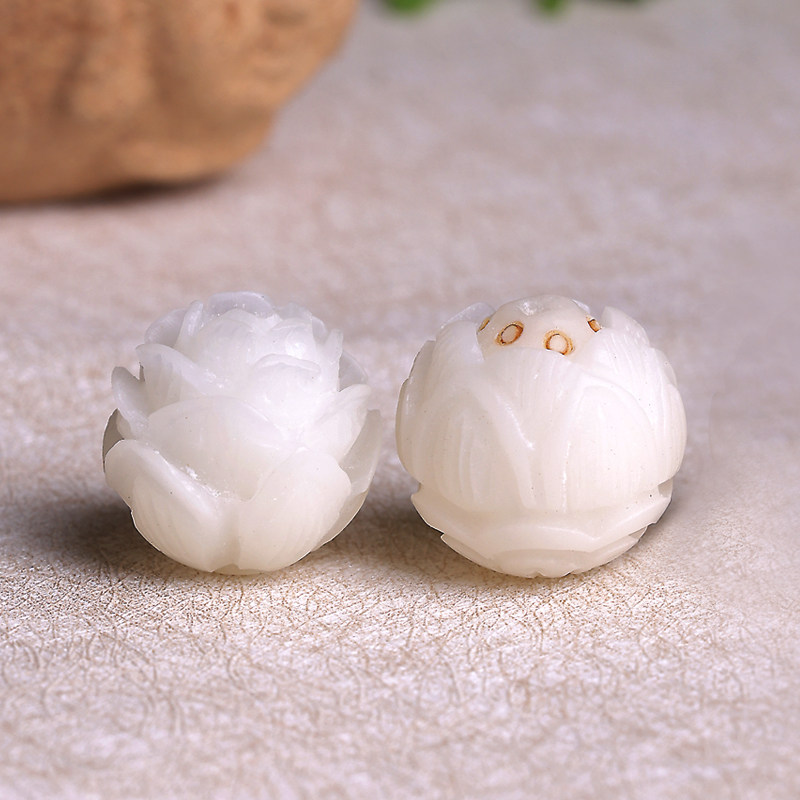 天然白玉菩提根手工雕刻莲花背云吊坠项链隔珠金刚手串配件