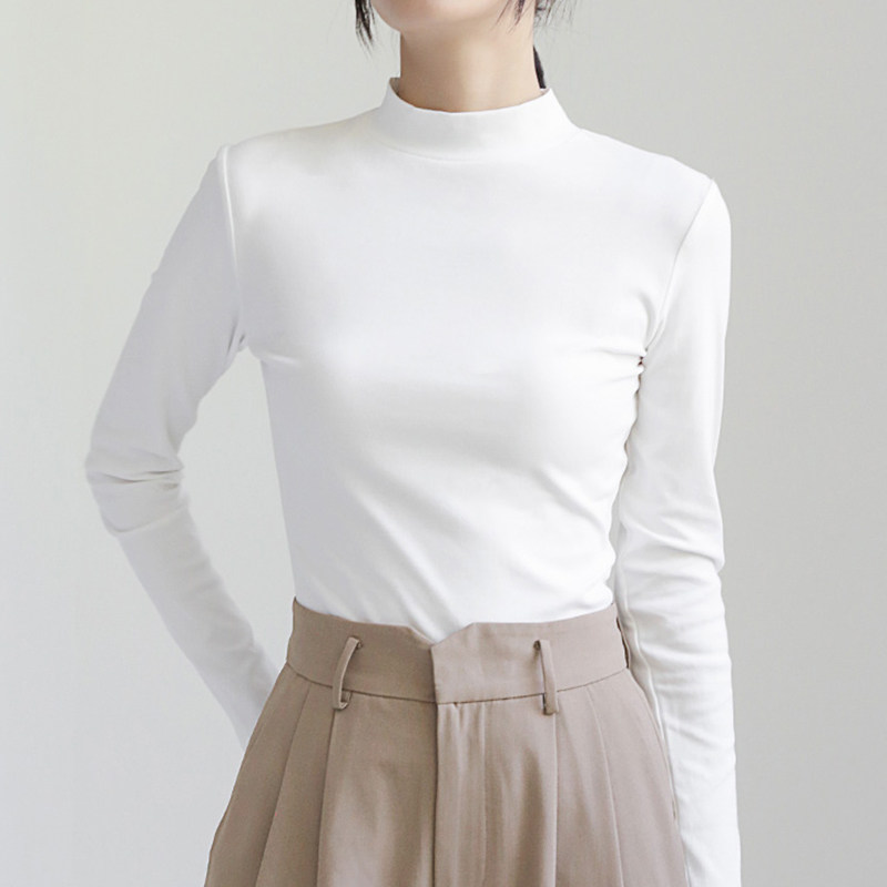 正肩小立领打底衫女白色长袖T恤内搭春秋2026修身显瘦可外穿上衣