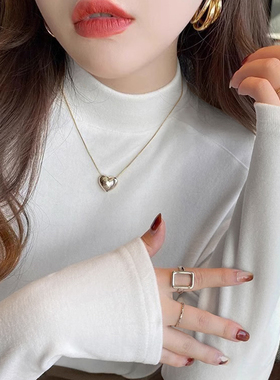 莫代尔小立领打底衫女春秋冬加厚长袖修身白色内搭半高领叠穿上衣