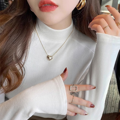 莫代尔小立领打底衫女春秋冬加厚长袖修身白色内搭半高领叠穿上衣