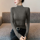 莫代尔半高领打底衫 女秋冬内搭显瘦长袖 磨毛薄绒气质外穿中领上衣