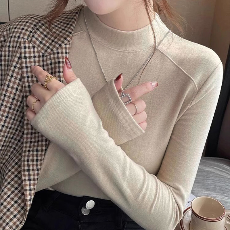 半高领内搭打底衫女春秋2026新款中领修身长袖小立领叠穿爆款上衣