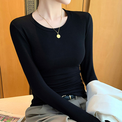 黑色圆领莫代尔打底衫女装内搭2026春秋新款长袖T恤薄款修身上衣
