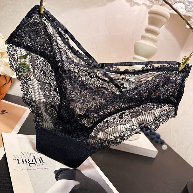 蕾丝内裤女士性感中低腰时尚绑带镂空三角裤棉裆舒适新品底裤