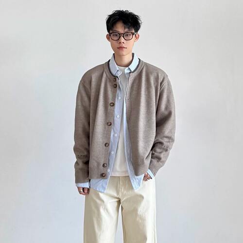 复古纽扣开衫破洞工毛衣男慵懒风