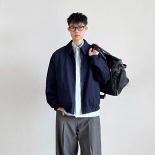SIIIEND短款工装风翻领夹克男女宽松休闲百搭双面穿老钱简约外套