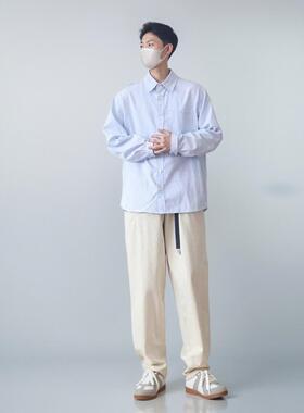 siiiend 日系宽松经典条纹长袖衬衫宽松百搭男女cityboy风学院风