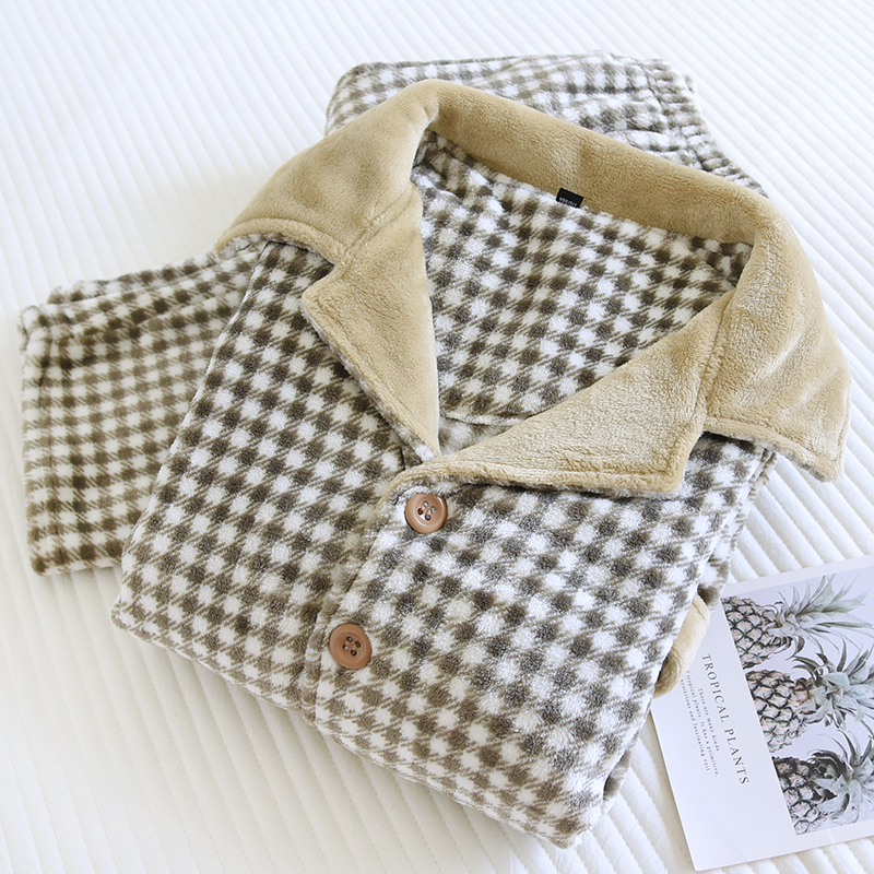 男士加厚法兰绒睡衣家居服套装