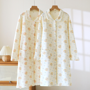 中厚睡裙纯棉空气棉睡袍女秋冬款中长款秋冬款保暖夹棉浴袍睡衣