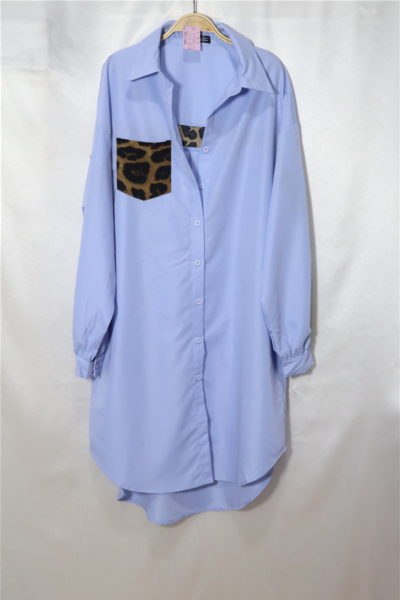 飞成家女装时尚气质修身休闲百搭豹纹衬衣中长款裙上衣181期