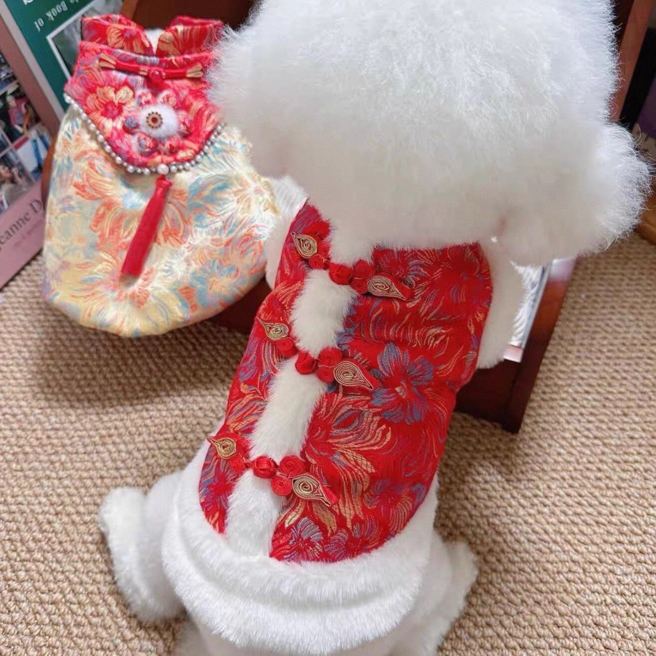 宠物新年唐装喜庆狗狗过年衣服猫咪小型犬泰迪比熊博美秋冬装冬天