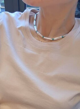 小银条项链女小众高级感绿松石纯银锁骨链