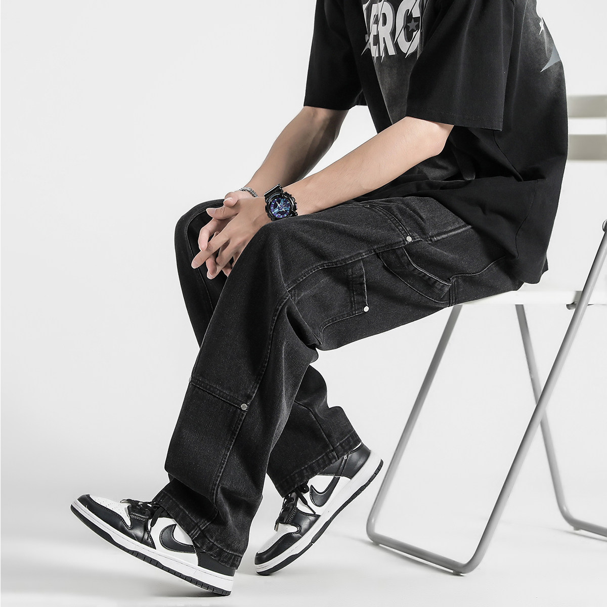 3025/P55伐木裤2024工装裤春季裤子水洗牛仔裤港风宽松直筒裤,男装牛仔裤,星座223-3（原星座201-3）