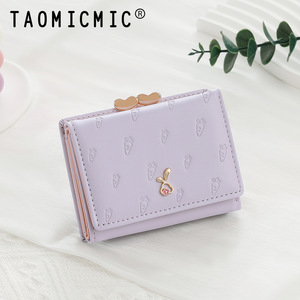 韩系短款女士钱包ins小清新可爱卡通多功能三折蝴蝶扣硬币包钱夹