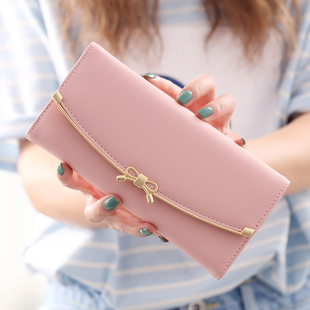 2025日韩新款版钱包女士长款新品纯色搭扣可爱蝴蝶结抽卡手拿包潮