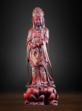 小叶紫檀观音菩萨木雕造像定制