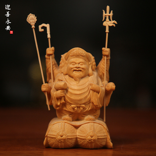 桧木木雕三面大黑天造像家居日本唐密摆件佛像迎善永安工艺品定制