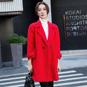 红色粉色秋冬毛呢大衣外套