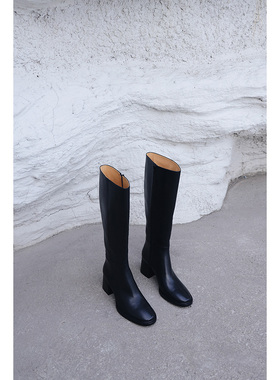 IORE设计师原创 极简百搭百搭牛皮粗跟高跟及膝靴不过膝长靴