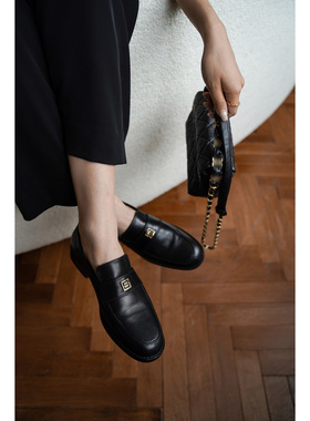 IORE设计师原创 经典小牛皮两穿单鞋复古五金平底乐福鞋低跟黑色