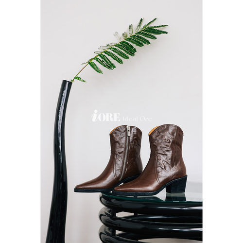 IORE显瘦抓皱牛皮V型口西部短靴