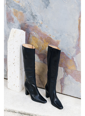 IORE理想矿石设计师原创 复古极简气质显瘦粗高跟及膝靴长靴子女