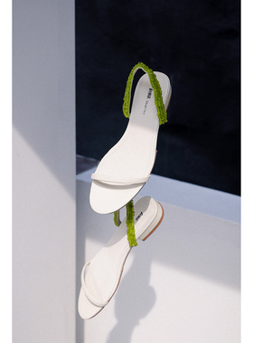 IORE理想矿石设计师原创夏新款绿色不规则磨砂石中跟平底半拖凉鞋